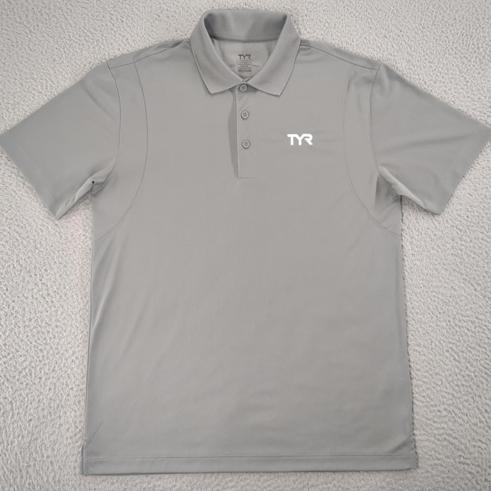 TYR Polo Shirt Mens Medium Gray Solid Performance Lightweight Athletic Casual